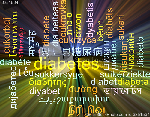 Image of Diabetes multilanguage wordcloud background concept glowing