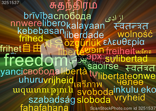 Image of Freedom multilanguage wordcloud background concept glowing