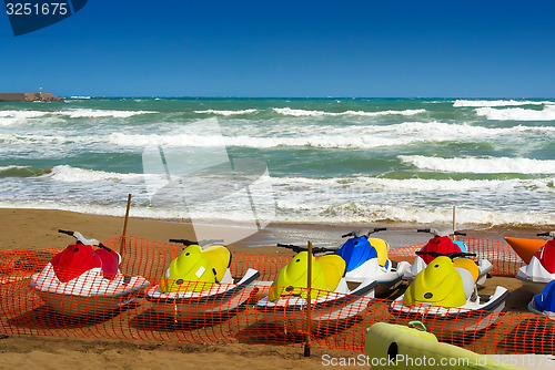 Image of Several water scooters for walks by the sea.