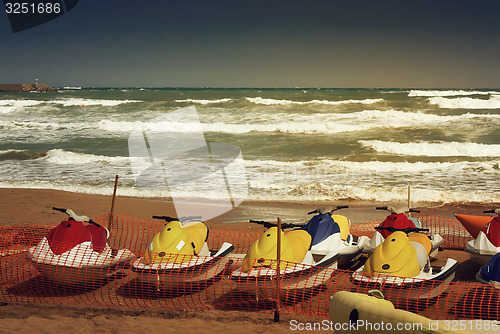 Image of Several water scooters for walks by the sea.