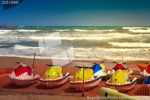 Image of Several water scooters for walks by the sea.