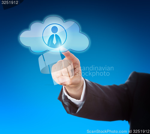 Image of Arm Pointing At Knowledge Worker In Cloud Icon