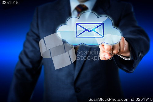 Image of Business Man Touching Email In Blue Cloud Icon