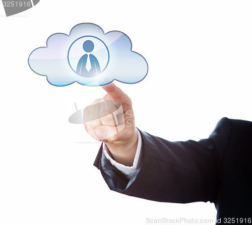 Image of Finger Touching Office Worker Icon In The Cloud
