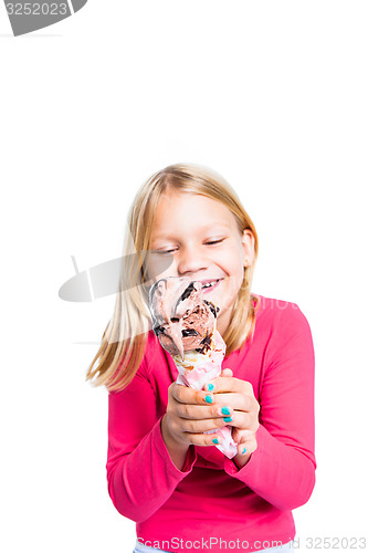 Image of Girl holding chocolate ice cream