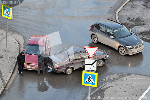 Image of crash of passenger cars on the road in Tyumen, Russia.