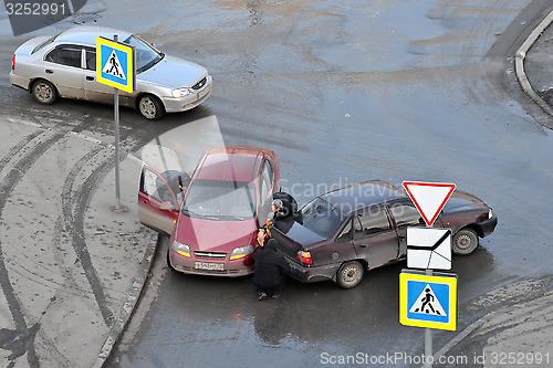 Image of crash of passenger cars on the road in Tyumen, Russia.