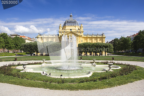 Image of The fountain in front Art pavilion in Zagreb