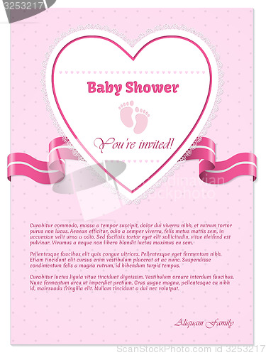 Image of Pink baby shower invitation with text