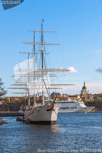 Image of Stockholm, Sweden - April 30, 2011: Sailing vessel &quot;Af Chapman&quot; (constructed in 1888) on Skeppsholmen