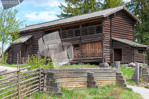 Image of typical swedish  wooden house - farmhouse yard, stockholm