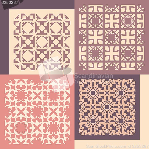 Image of Set of four seamless patterns. Vintage geometric ornaments. 