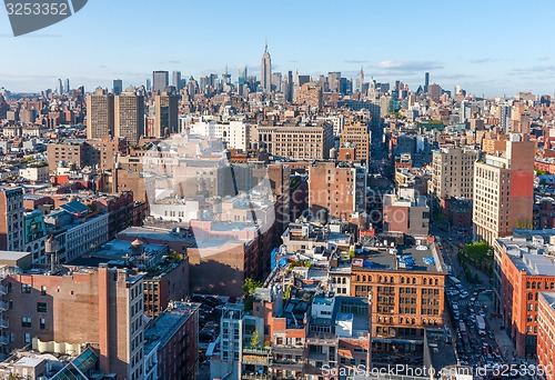 Image of New York City Manhattan skyline aerial view with street and skyscrapers 