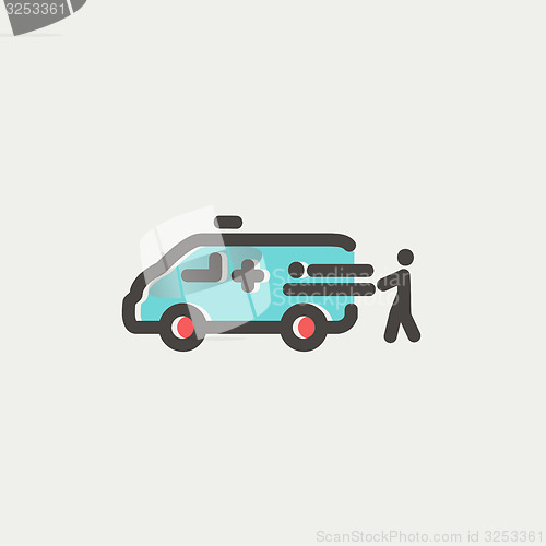 Image of Man and ambulance car thin line icon