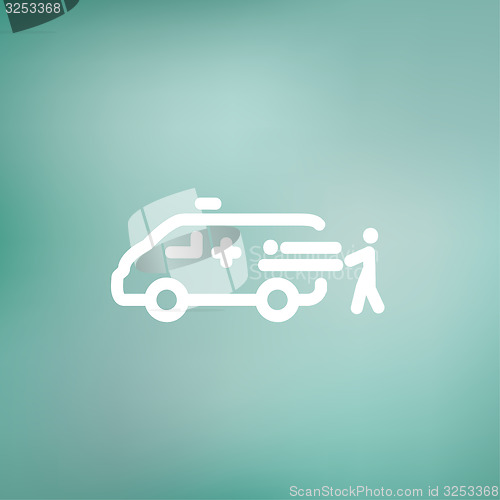 Image of Man and ambulance car thin line icon