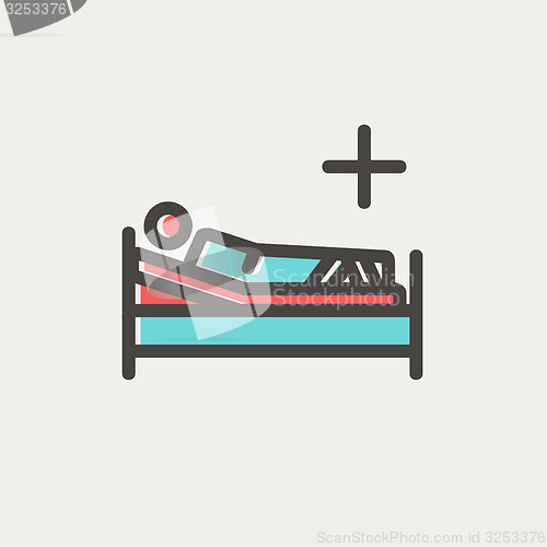 Image of Patient is lying on medical bed thin line icon