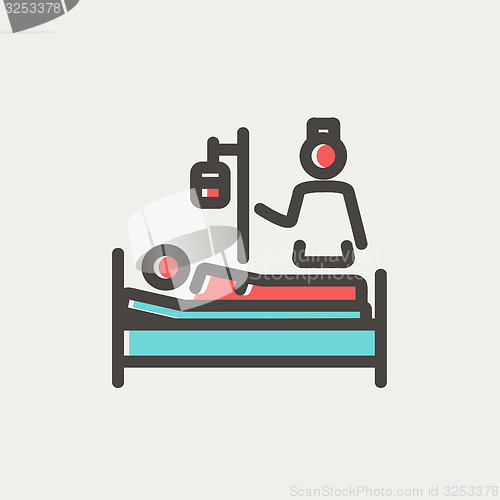 Image of Nurse attending a sick patient thin line icon