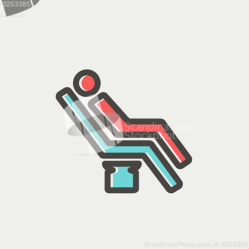 Image of Man sitting on the dental chair thin line icon