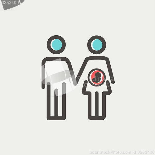 Image of Husband with pregnant wife thin line icon