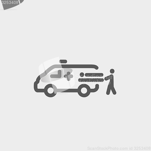 Image of Man and ambulance car thin line icon