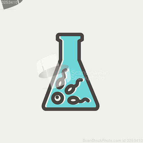 Image of Chemical bottle with virus bacteria thin line icon