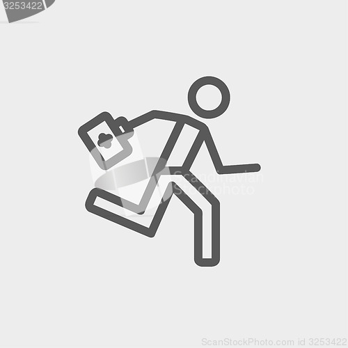 Image of Paramedic running with first aid kit thin line icon