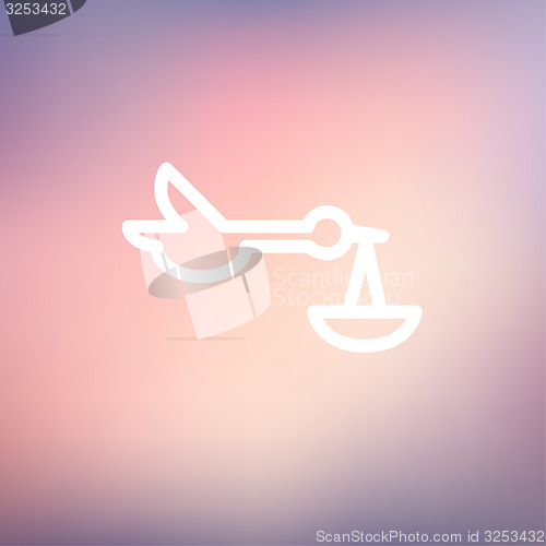 Image of Baby basket and stork thin line icon