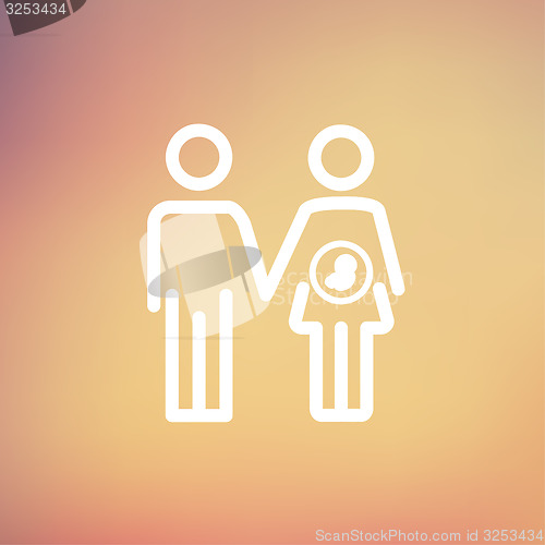 Image of Husband with pregnant wife thin line icon