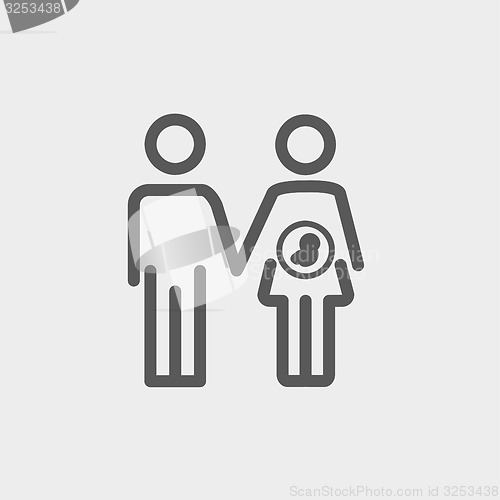 Image of Husband with pregnant wife thin line icon