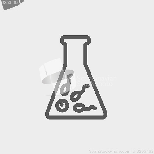 Image of Chemical bottle with virus bacteria thin line icon