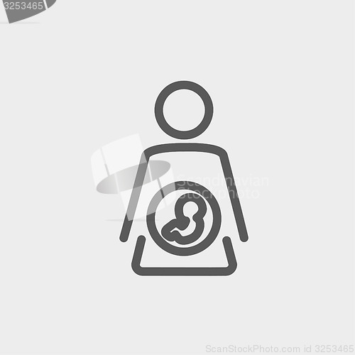 Image of Baby fetus in mother womb thin line icon