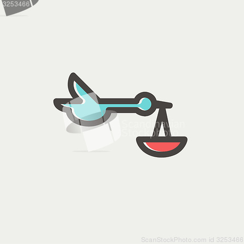 Image of Baby basket and stork thin line icon