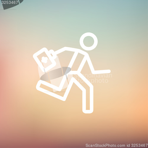 Image of Paramedic running with first aid kit thin line icon