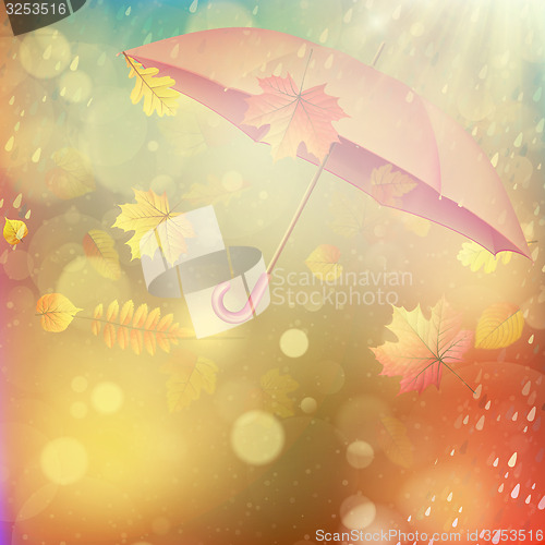 Image of Autumn leaves and umbrella. EPS 10
