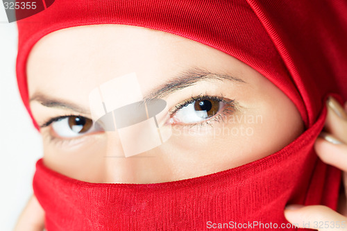 Image of young woman  in red veil