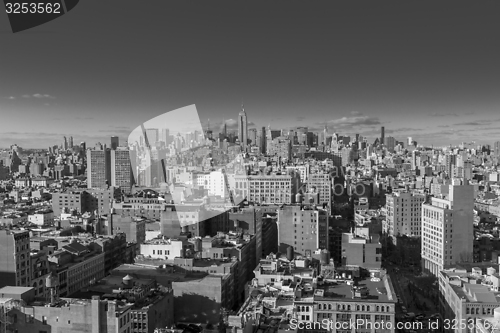 Image of USA, NEW YORK CITY - April 27, 2012 New York City Manhattan skyline aerial view with skyscrapers.  colorless photo 