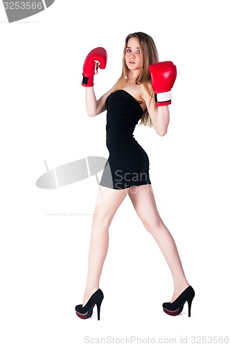Image of Pretty girl with boxing gloves