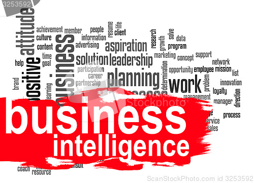 Image of Business intelligence word cloud with red banner