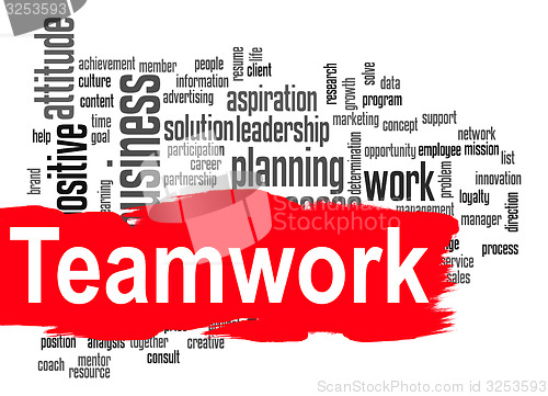 Image of Teamwork word cloud with red banner