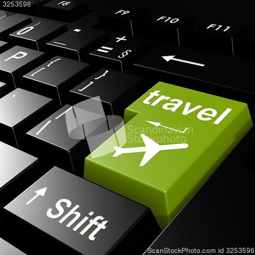 Image of Travel with flight on green keyboard