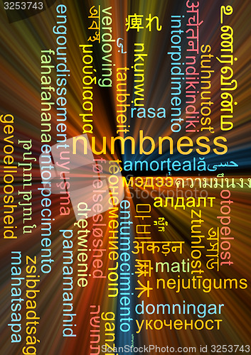 Image of Numbness multilanguage wordcloud background concept glowing
