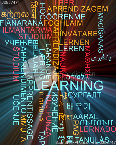 Image of Learning multilanguage wordcloud background concept glowing