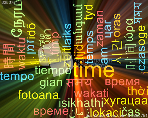 Image of Time multilanguage wordcloud background concept glowing