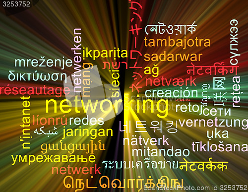 Image of Networking multilanguage wordcloud background concept glowing