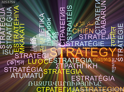 Image of Strategy multilanguage wordcloud background concept glowing