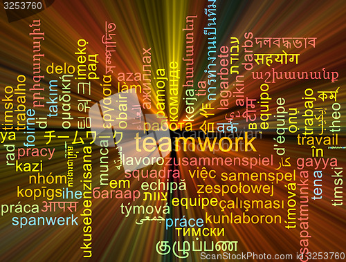 Image of Teamwork multilanguage wordcloud background concept glowing