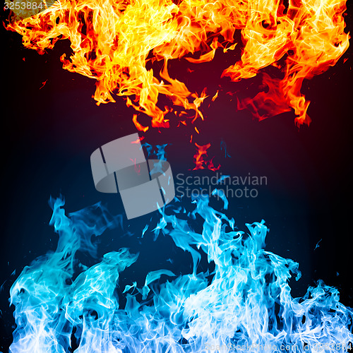 Image of Red and blue fire on balck background