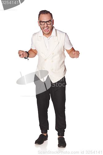 Image of Happy excited man screaming celebrating success