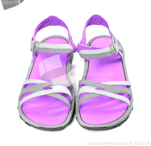 Image of Pair of summer sandals. Front view. 