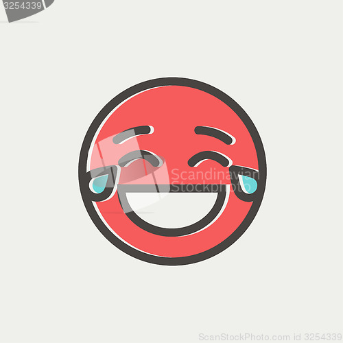 Image of Laughing emoticon with tears of joy thin line icon